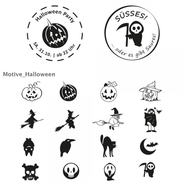 Buttons für Halloween Trick or Treat stempel fabrik de