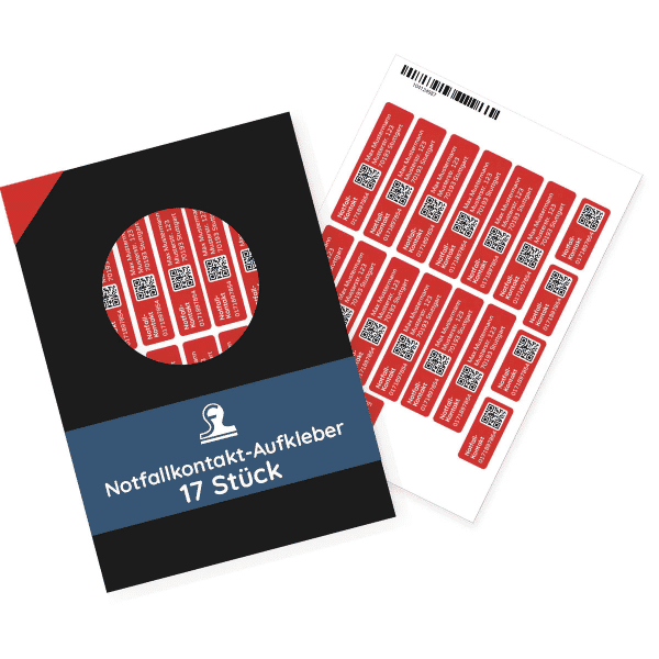 Notfallkontakt-Aufkleberset mit Name, Telefonnummer &amp; Adresse, stark haftend (60x13 + 30x13 mm)