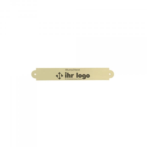 Schild mit individueller Gravur aus Messing– Gold gebürstet 65 × 10 mm