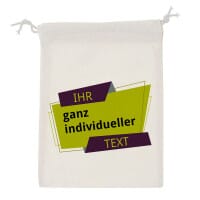 Baumwoll-Zuziehbeutel-Stoffbeutel &quot;Badges&quot; eckig mit Motiv &amp; individuellem Text