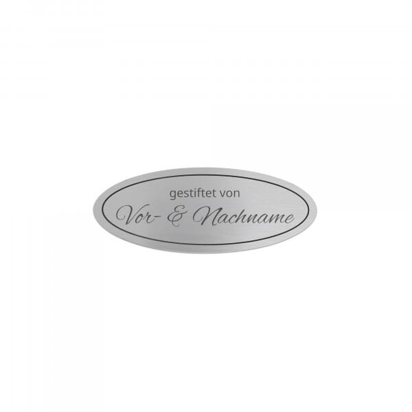 Bankschild aus Messing oval mit Gravur – Silber 115 × 45 mm