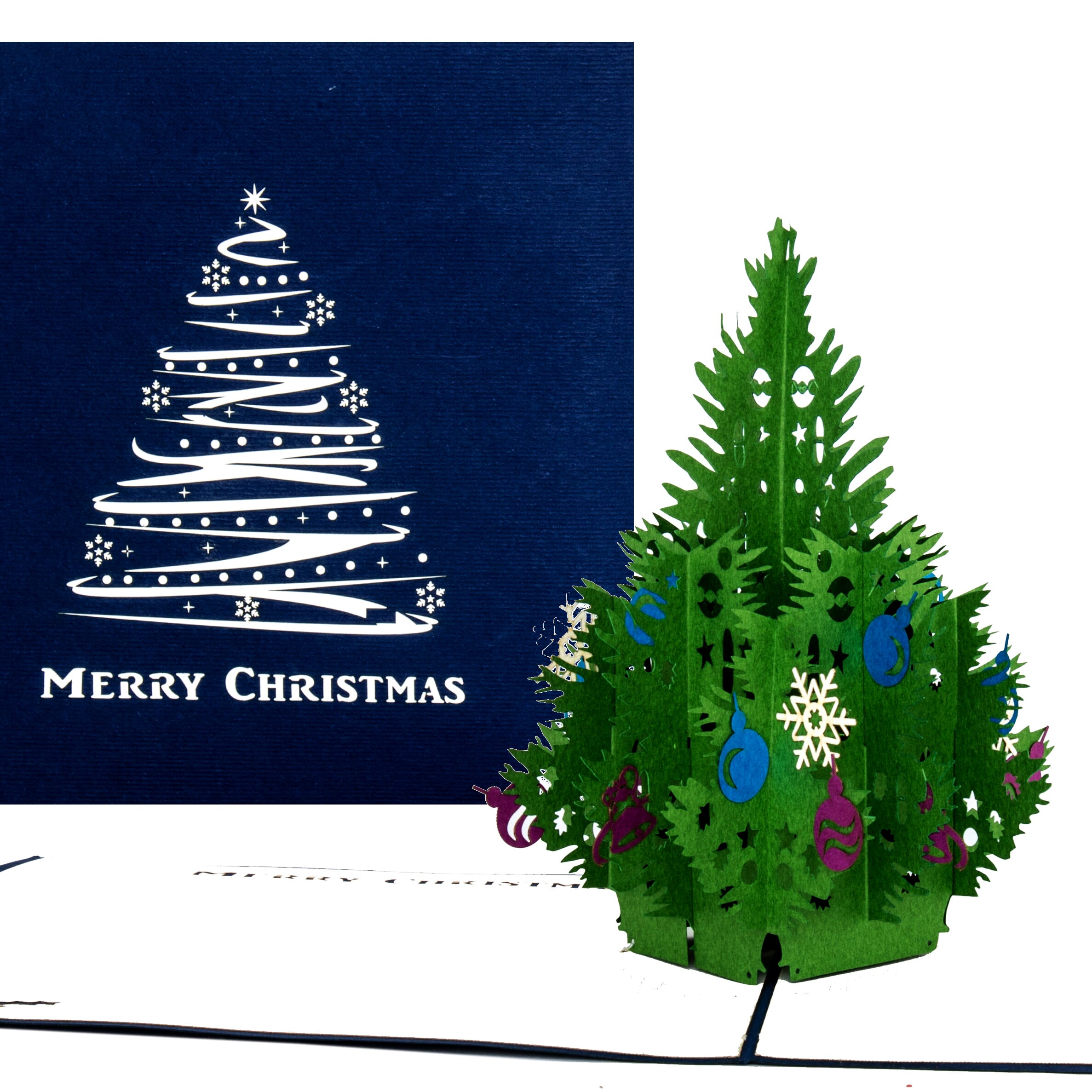Colognecards Pop-Up Karte Tannenbaum Merry Christmas blau | gravur