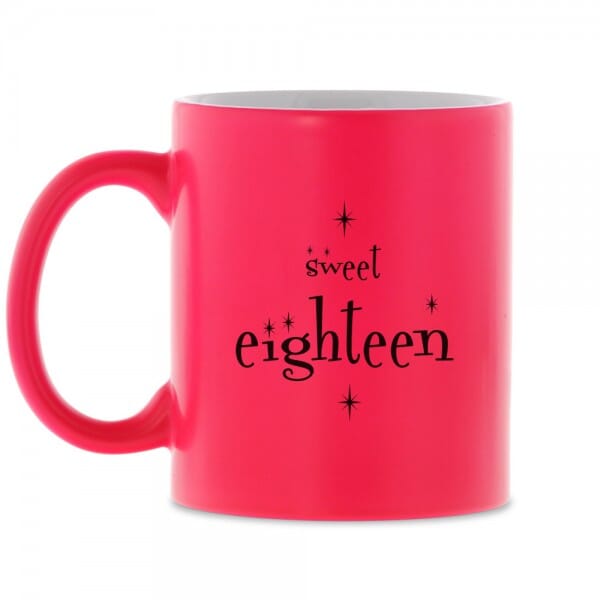 Keramiktasse Neon zum 18. Geburtstag "sweet eighteen"