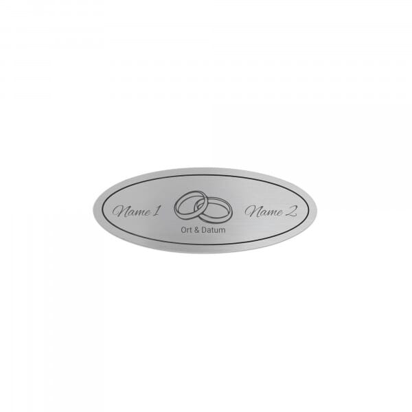 Hochzeitsschild aus Messing oval mit Gravur – Silber 115 × 45 mm