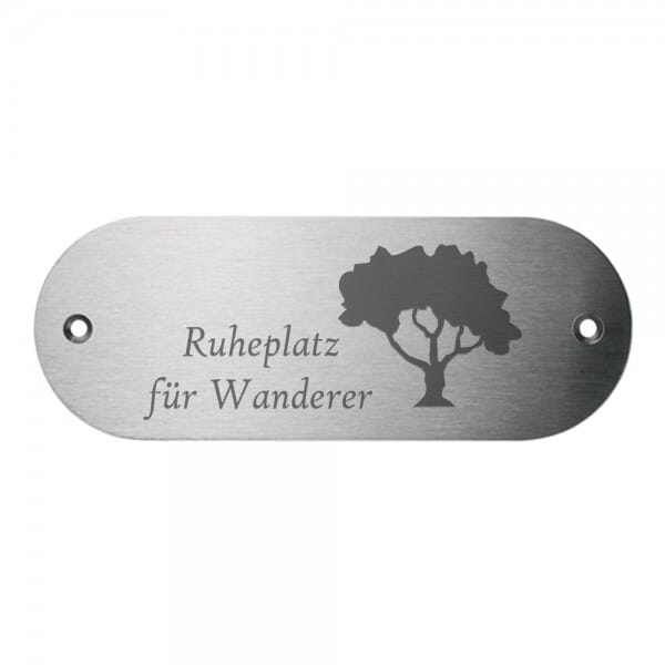 Bankschild aus Edelstahl runde Ecken (Gravurmaß 120x50 mm - 7 Zeilen)