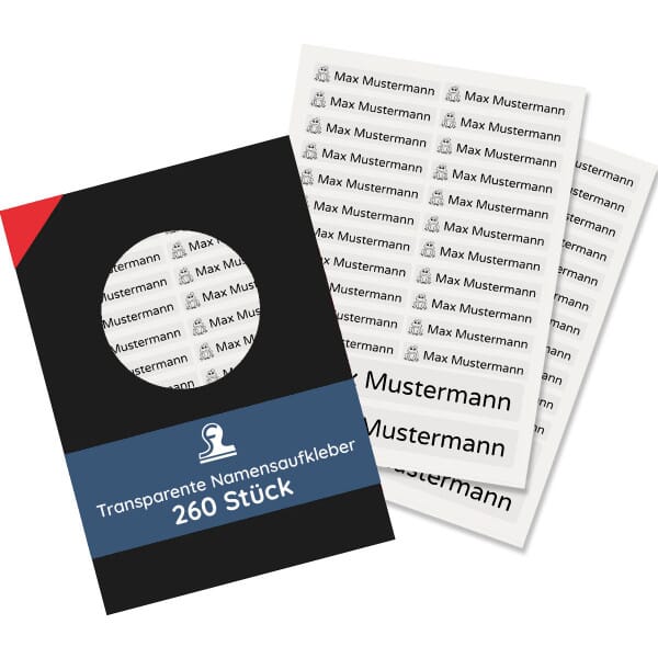 Transparente Namensaufkleber für Kinder (Set mit 260 Aufklebern in verschiedenen Größen)