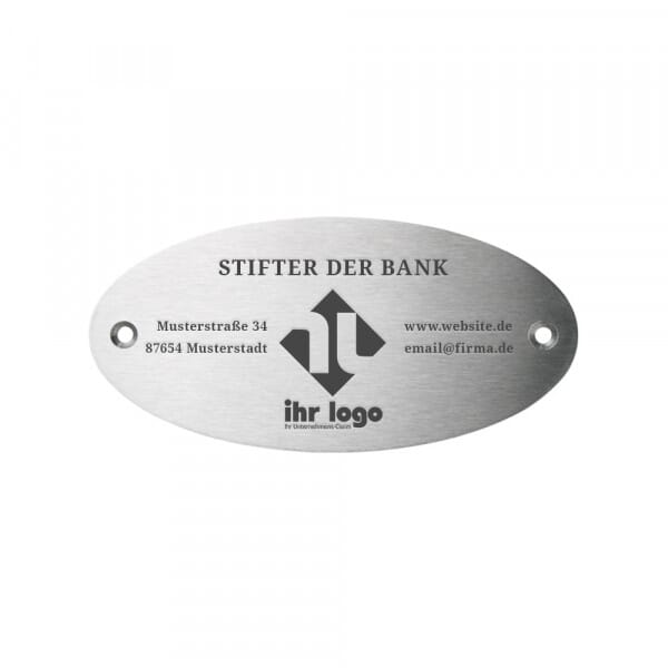 Bankschild aus Edelstahl oval (135x65 mm)