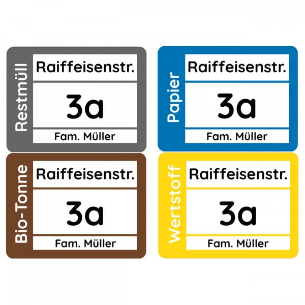 Mülltonnenaufkleber Set (4 Stück) – individuell gestaltbar, 19 x 14 cm