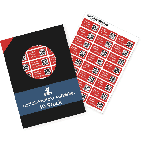 Notfallkontakt-Aufkleber mit Telefonnummer &amp; QR-Code, stark haftend (30x13 mm)
