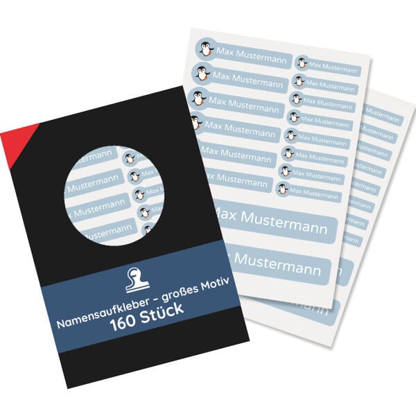 Namensaufkleber für Kinder mit großem Motiv, 160 Stück, Set