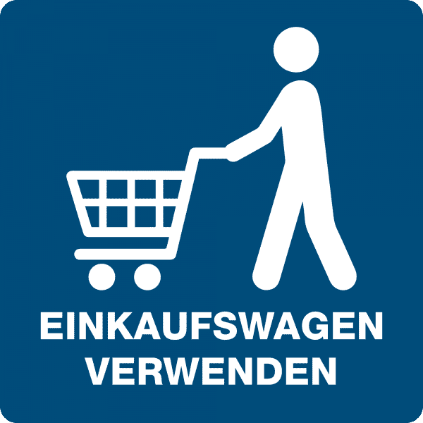 3 Stück Hinweis-Hinterglas-Aufkleber - Einkaufswagen verwenden (150x150 mm)