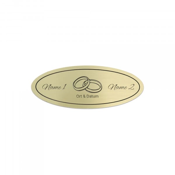 Hochzeitsschild aus Messing oval (115 x 45 mm)