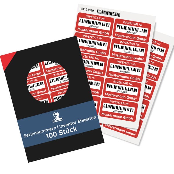 Seriennummern / Inventar Aufkleber 100 Stück 48x24 mm mit fortlaufender Nummer