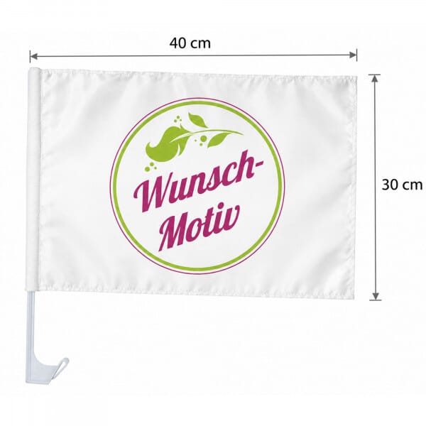 Individuelle Autofahne mit Halterung (400 x 300 mm) – Bedruckte Autoflagge für Werbung, Events &amp; Fan