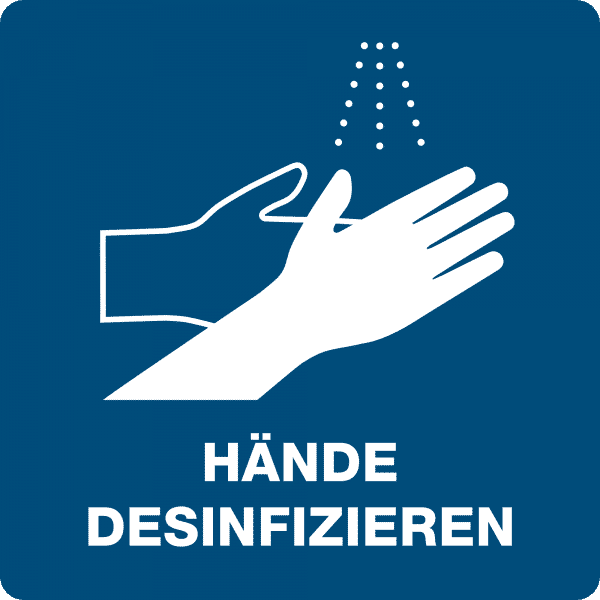 3 Stück Hinweis-Hinterglasaufkleber- Hände desinfizieren (150x150 mm)