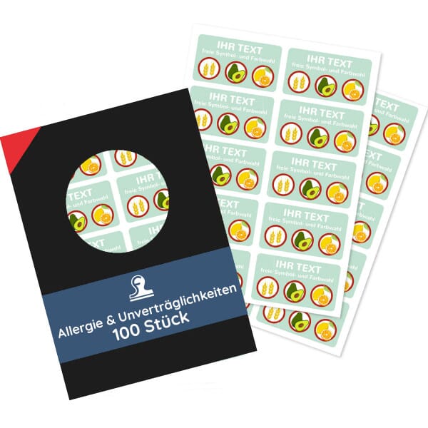 Aufkleber "Allergien &amp; Unverträglichkeiten" inkl. Individualisierung (100 Stück - 47x26 mm)