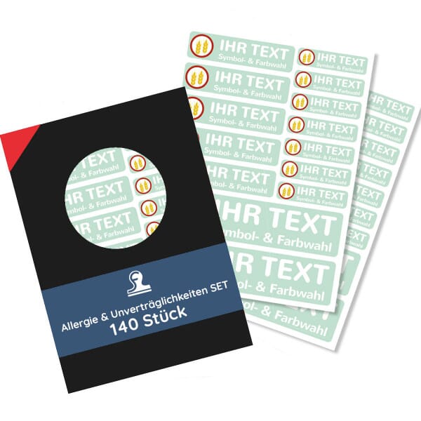 Namensaufkleber für Kinder "verschiedene Allergie &amp; Unverträglichkeiten" (140 Aufkleber)