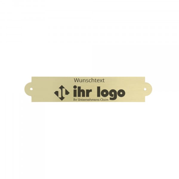 Schild mit individueller Gravur aus Messing– Gold gebürstet 90 × 18 mm
