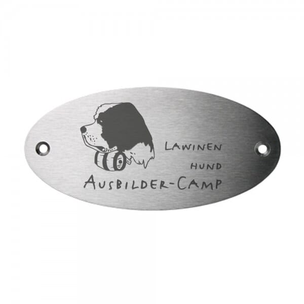 Tierschild aus Edelstahl oval (Gravurmaß 85x40 mm - 6 Zeilen)