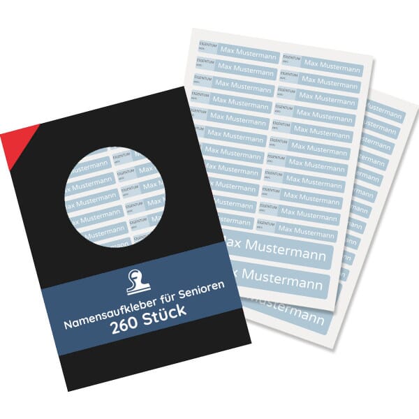 260 Stück Namensaufkleber für SENIOREN (Set mit 3 versch. Größen)