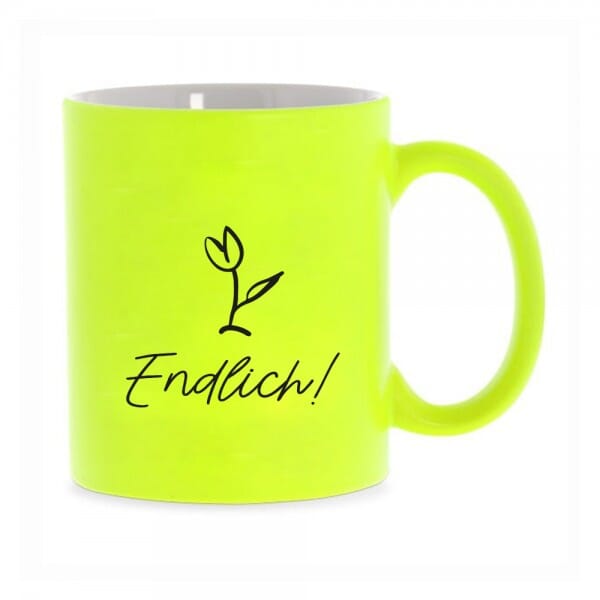Neon Tasse mit Motiv "Endlich Frühling"