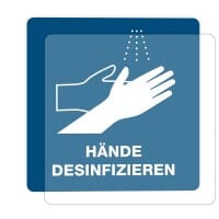 3 Stück Hinweis-Hinterglasaufkleber- Hände desinfizieren (150x150 mm)
