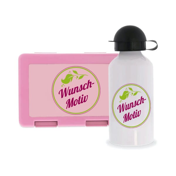 Brotdose &amp; Aluminium Trinkflasche mit Kindermotiv und individuellem Druck