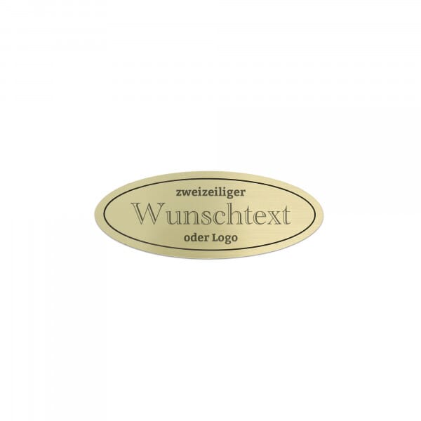 Schild mit individueller Gravur aus Messing oval mit Gravur – Gold 115 × 45 mm