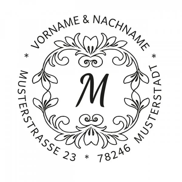 Monogrammstempel - Buchstabenstempel mit Adresse &amp; Blumenmotiv - Trodat 4642
