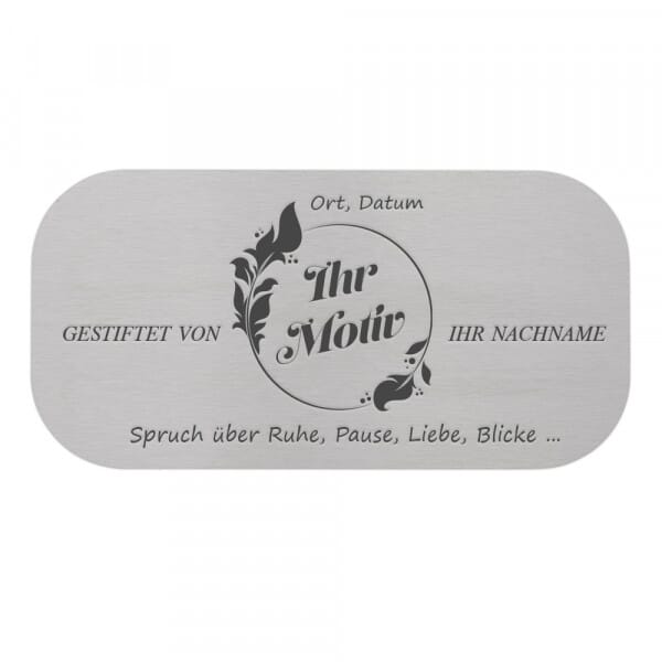 Bankschild aus Edelstahl runde Ecken (160 x 80 mm)