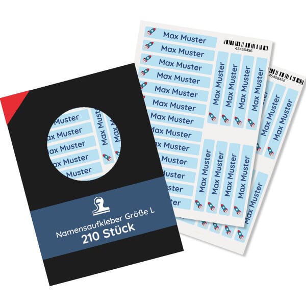 Namensaufkleber für Kinder Größe L (210 Aufkleber 60x9 mm)