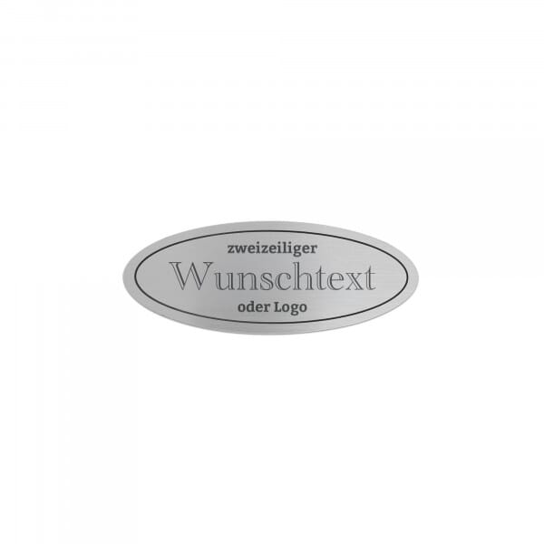 Schild mit individueller Gravur aus Messing oval mit Gravur – Silber 115 × 45 mm
