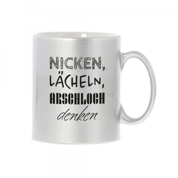 SALE - Keramiktasse "Nicken, lächeln, ARSCHLOCH denken"