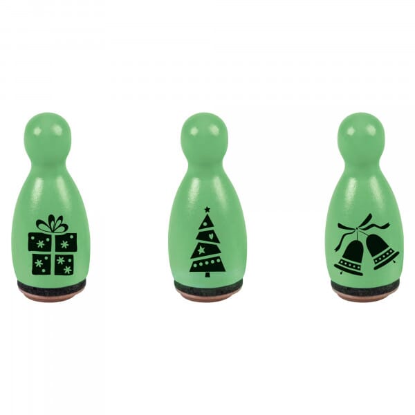 HEYDA Holzstempel-Figuren Set &quot;Weihnachtsmotive&quot; – Grün (3 Stück - Ø 12 mm)