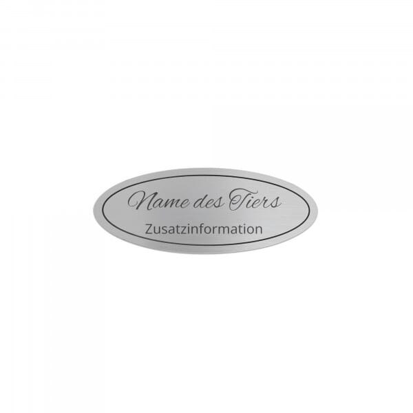 Tierschild aus Messing oval mit Gravur – Silber 115 × 45 mm