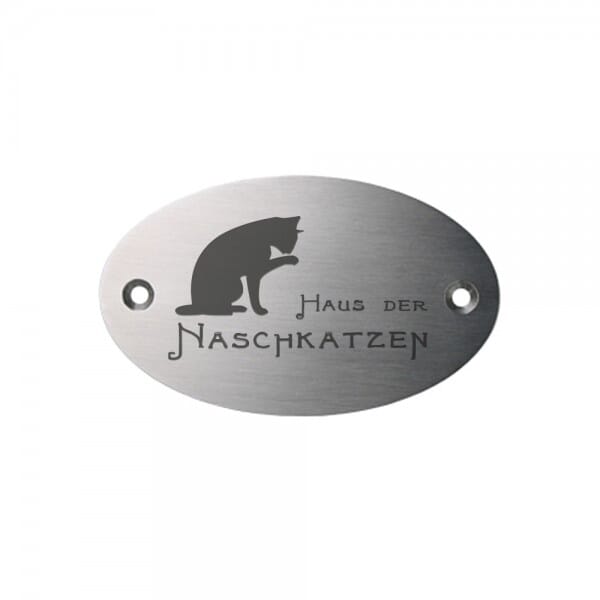 Tierschild aus Edelstahl oval (Gravurmaß 65x40 mm - 6 Zeilen)