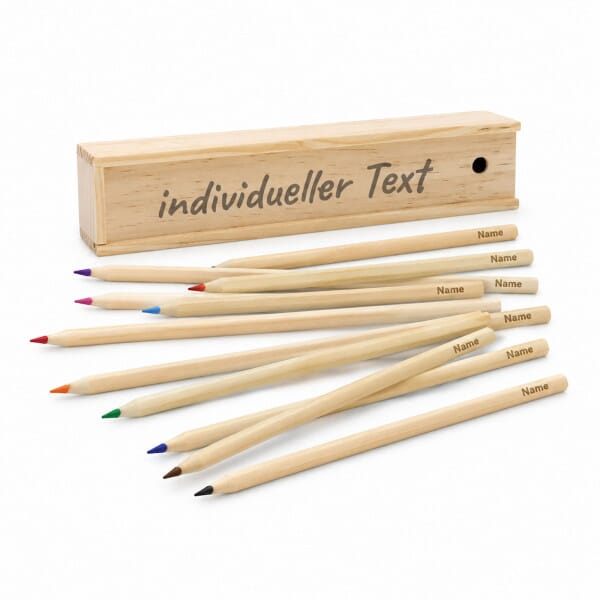 Holzbox mit 12 Buntstiften – Personalisierbar &amp; nachhaltig