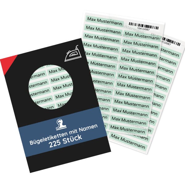 Bügeletiketten mit Namen (52x9 mm 225 Stück zum Aufbügeln)