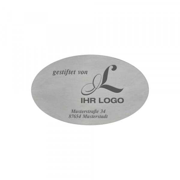 Bankschild aus Edelstahl oval (100 x 60 mm)
