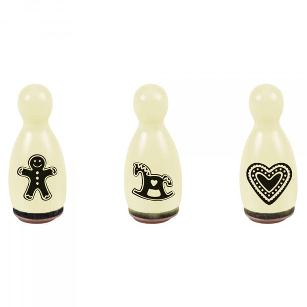 HEYDA Holzstempel-Figuren Set &quot;Weihnachtsmotiv Lebkuchen&quot; – Creme (3 Stück - Ø 12 mm)