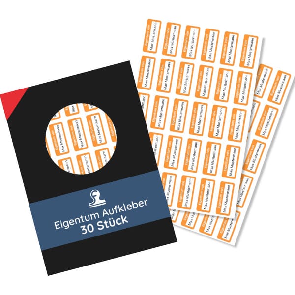 Personalisierte Eigentum-Aufkleber 30x13 mm - stark haftende Etiketten mit Namen / Firmenname