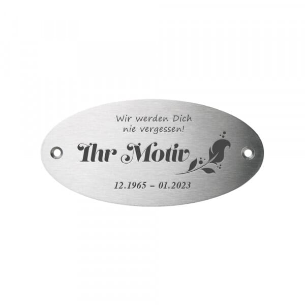 Gedenkschild aus Edelstahl oval (135x65 mm)