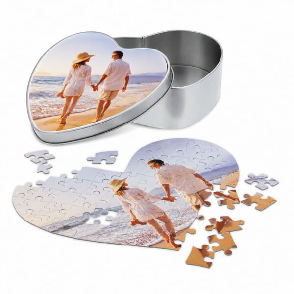 Individualisierbares Herzpuzzle inkl. Herzdose "Herzen" (Druckfläche 200x250 mm - 63 Teile)