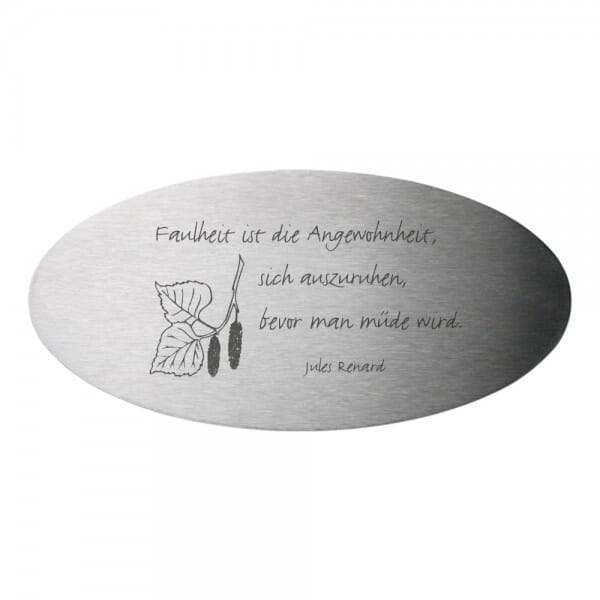 Bankschild aus Edelstahl oval (Gravurmaß 85x40 mm - 6 Zeilen)