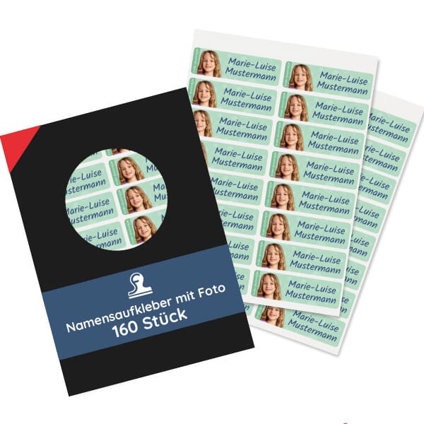 Namensaufkleber Kinder mit Foto | 160er Set mit KI-Portrait