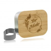 Lunchbox aus Edelstahl mit Bambusdeckel und Verschluss &amp; inkl. individueller Gravur