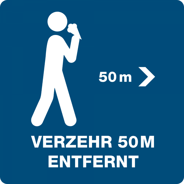3 Stück Hinweis-Hinterglas-Aufkleber - Verzehr 50m entfernt (150x150 mm)
