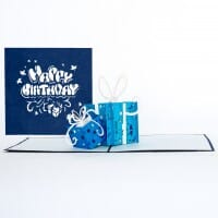 Colognecards Pop-Up Karte Geschenke Happy B. Day blau