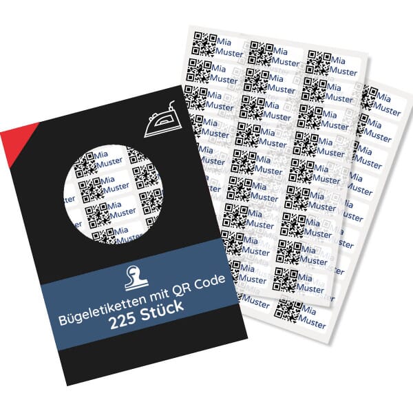 225 Stück Bügeletiketten mit QR Code 30x13 mm