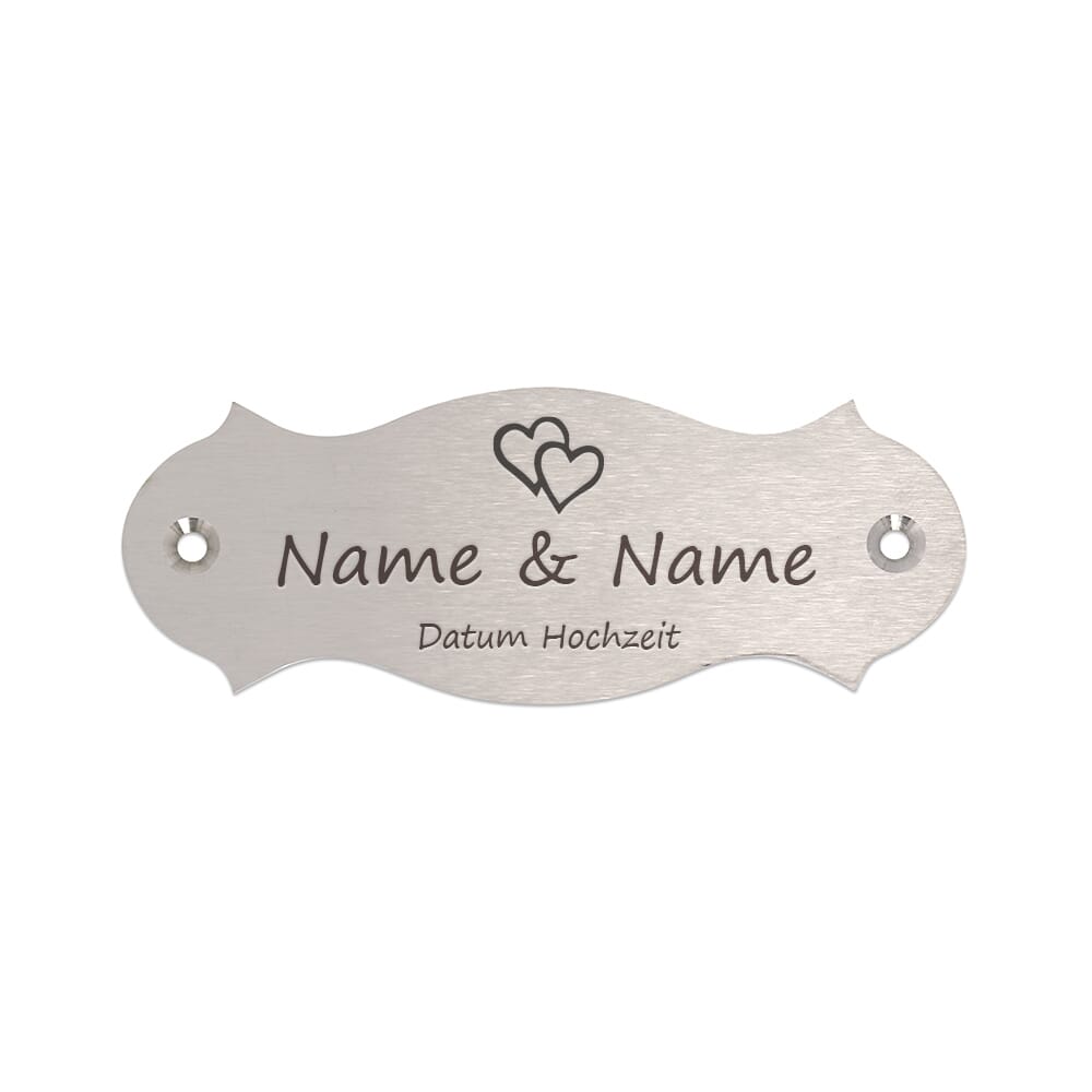 Hochzeitsschild aus Edelstahl (120x45 mm) gravurfabrik.de